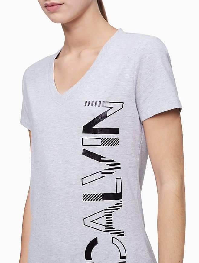 CALVIN KLEIN V-Neck T-Shirt with Side Logo for Women