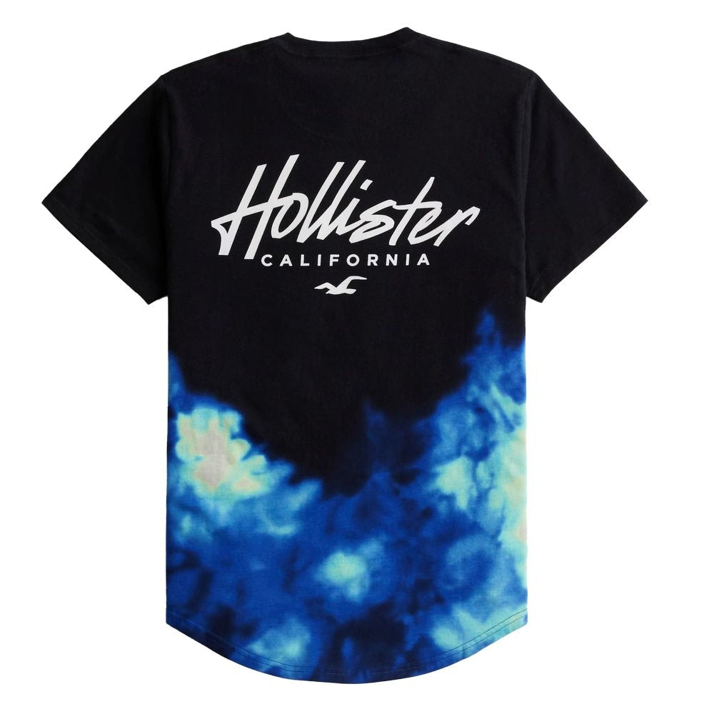 Hollister Chest & Back Logo Acid Wash Ombre Longline T-shirt