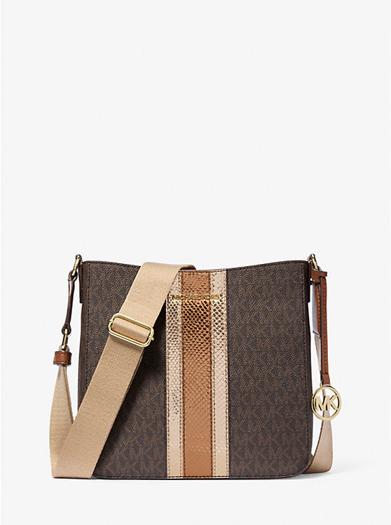MICHAEL KORS Jet Set Travel Small Signature Logo and Metallic Messenger Bag