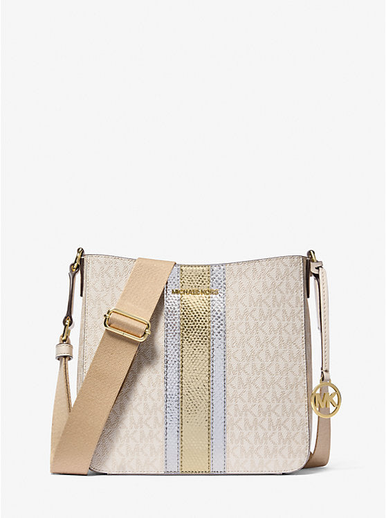 MICHAEL KORS Jet Set Travel Small Signature Logo and Metallic Messenger Bag