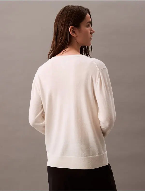 CALVIN KLEIN extra fine merino blend v-neck sweater - antique white&blck