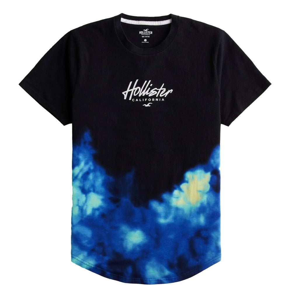 Hollister Chest & Back Logo Acid Wash Ombre Longline T-shirt