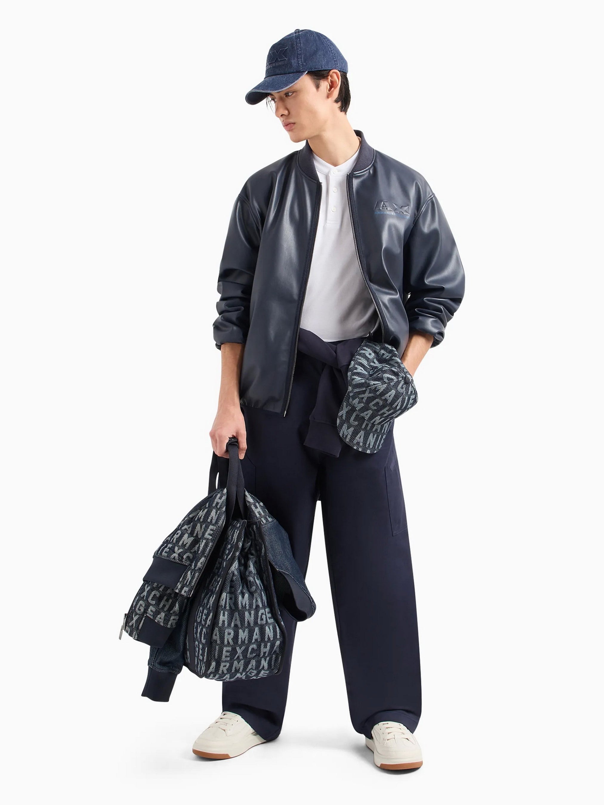 ARMANI EXCHANGE Men's Faux Leather Embossed Logo Bomber Jacket