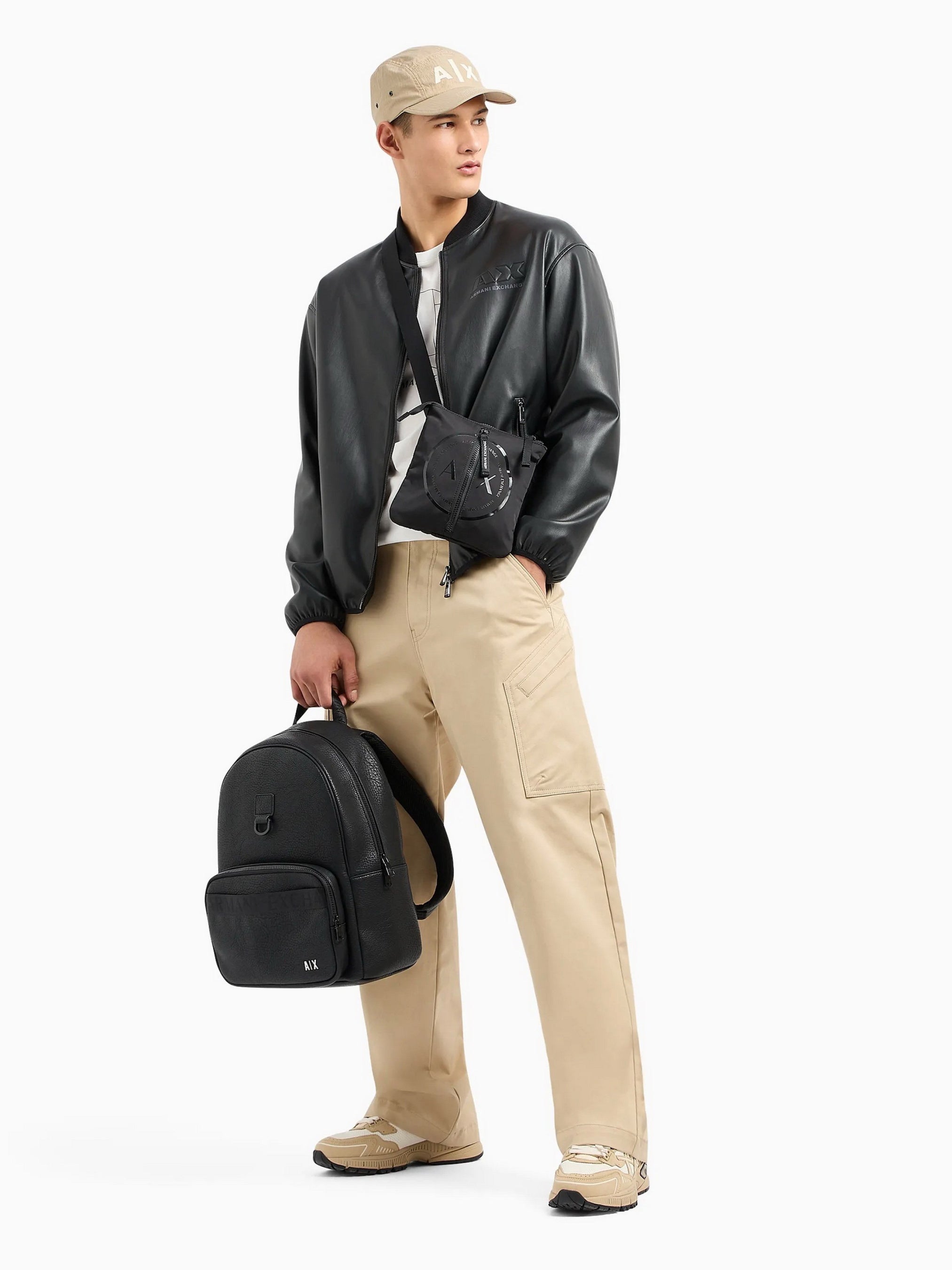 ARMANI EXCHANGE Men's Faux Leather Embossed Logo Bomber Jacket