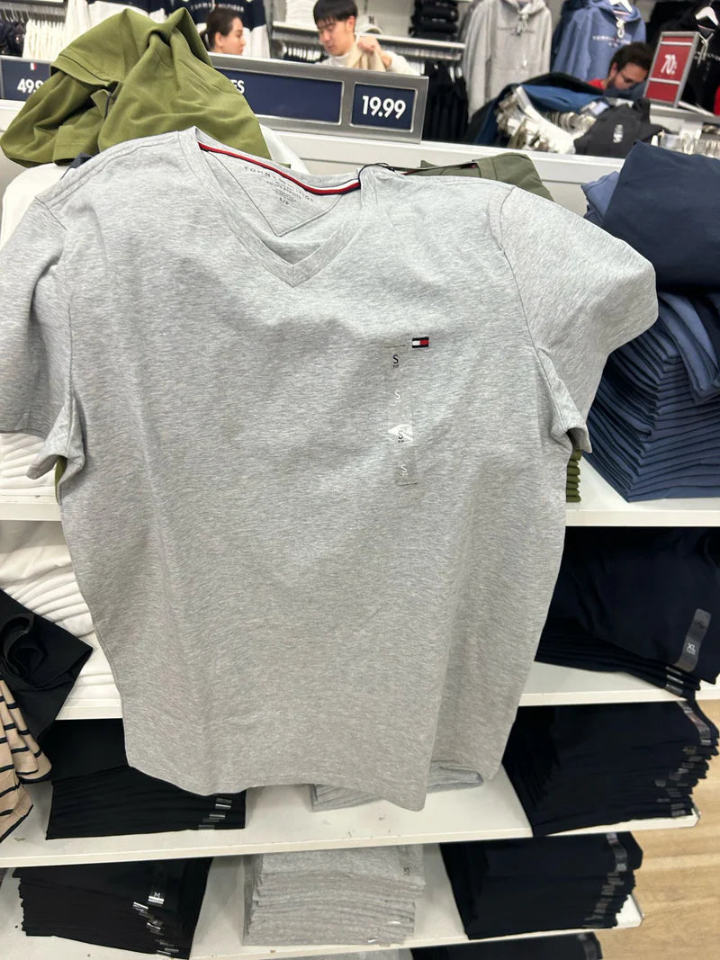 Tommy Hilfiger Men's Slim Fit Stretch Cotton V-Neck T-Shirt – Grey - HIPPO US Brands Tommy Hilfiger