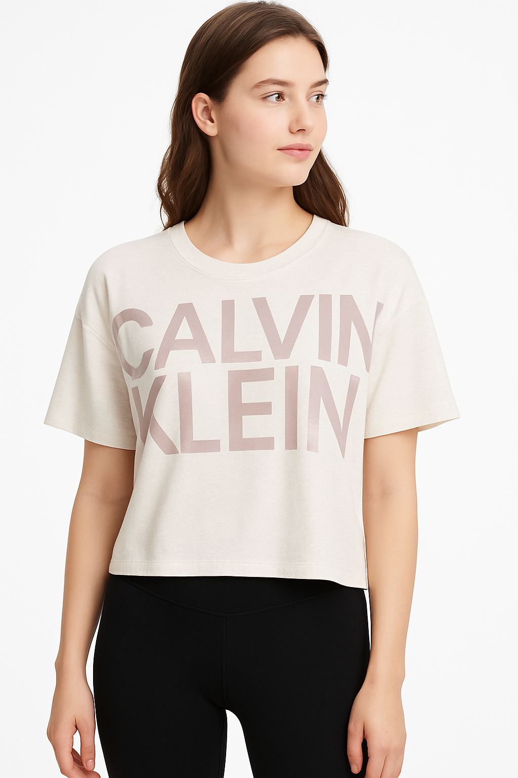 CALVIN KLEIN Performance Mirror Logo Cropped Active T-shirt In Dolce