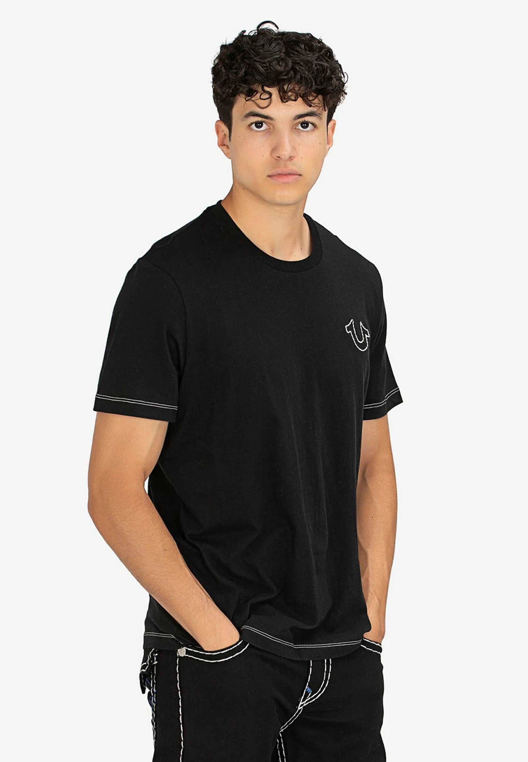 TRUE RELIGION FLATLOCK TEE - Print T-shirt - black