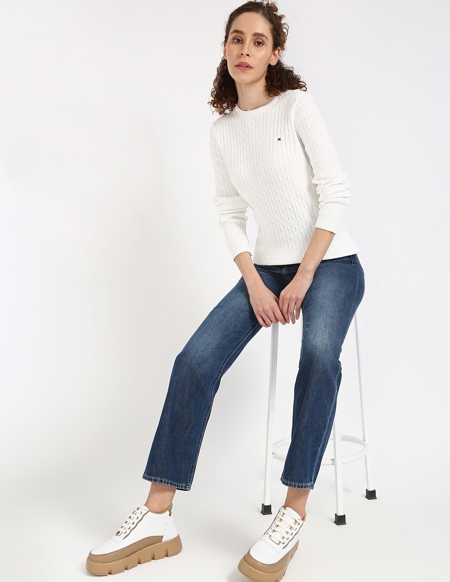 Tommy Hilfiger Women's Premium Cotton Cable Knit Crew Neck Sweater - HIPPO US Brands Tommy Hilfiger