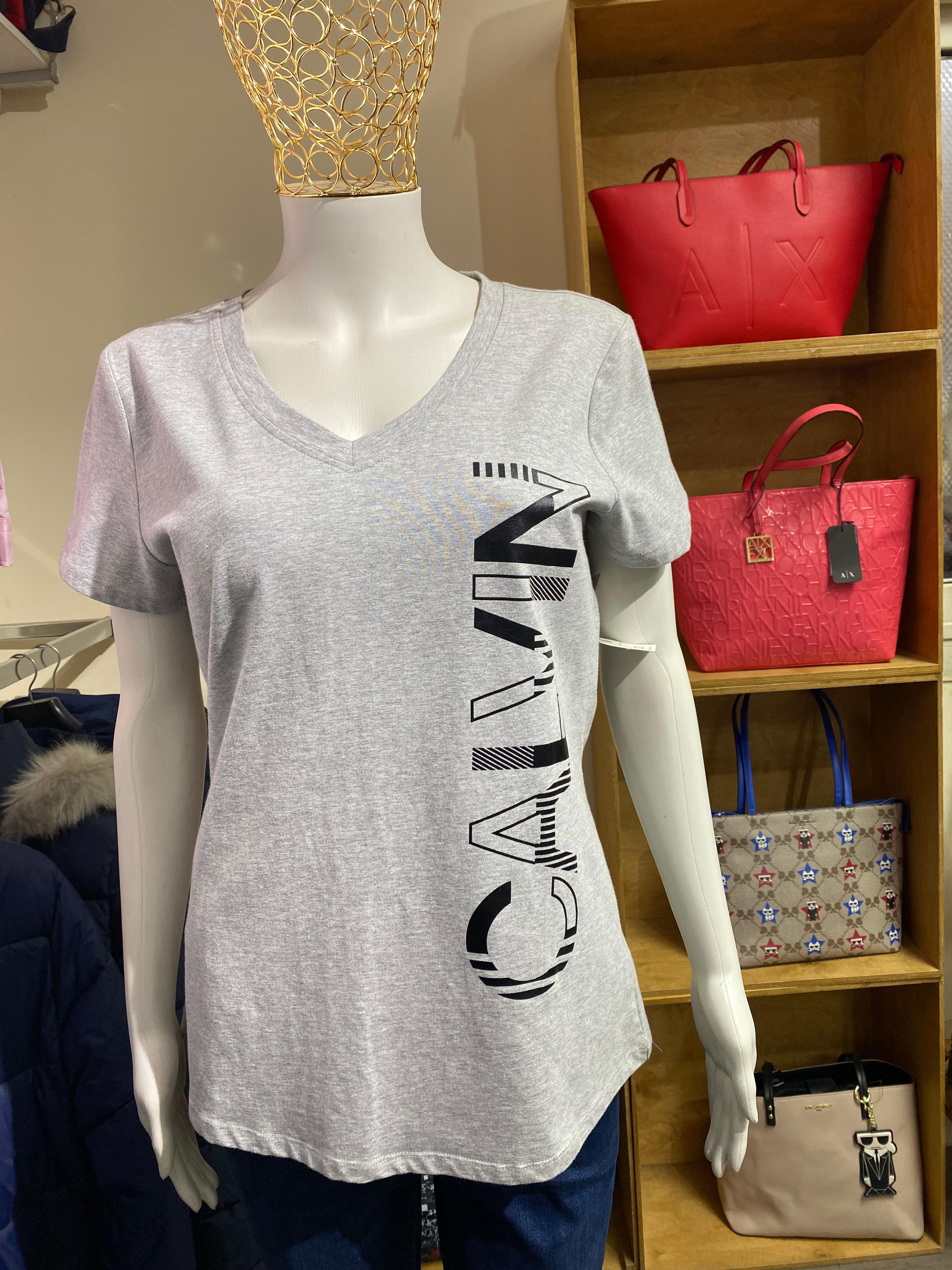 CALVIN KLEIN V-Neck T-Shirt with Side Logo for Women