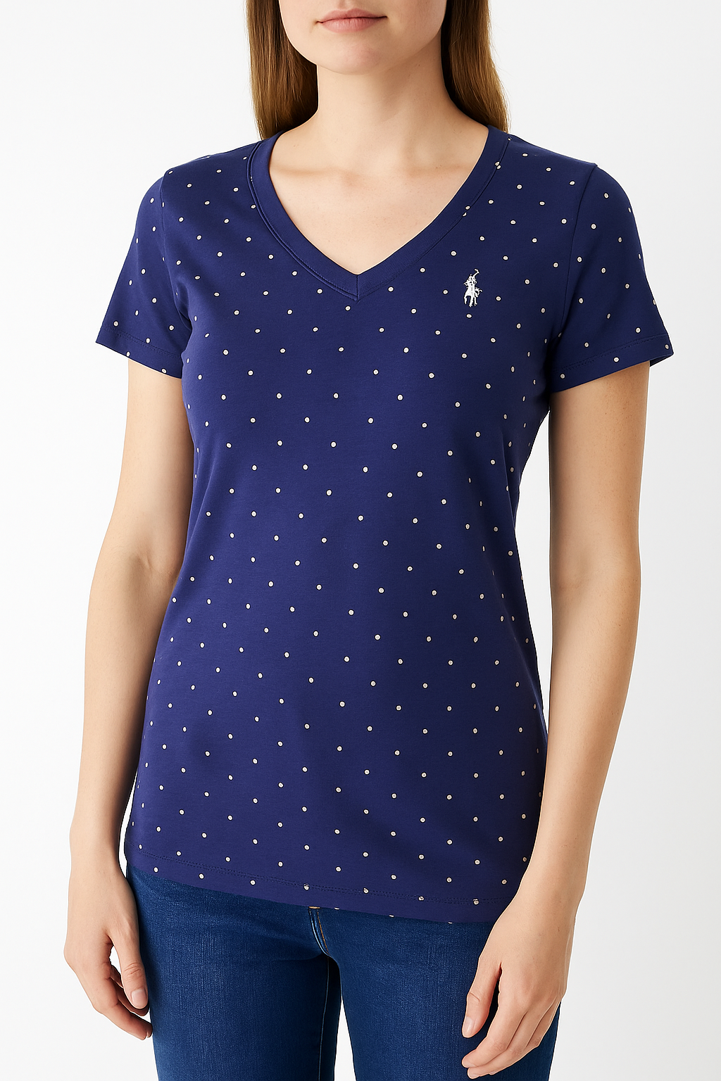 US. POLO ASSN.  Women's Navy Polka Dot V-Neck T-Shirt