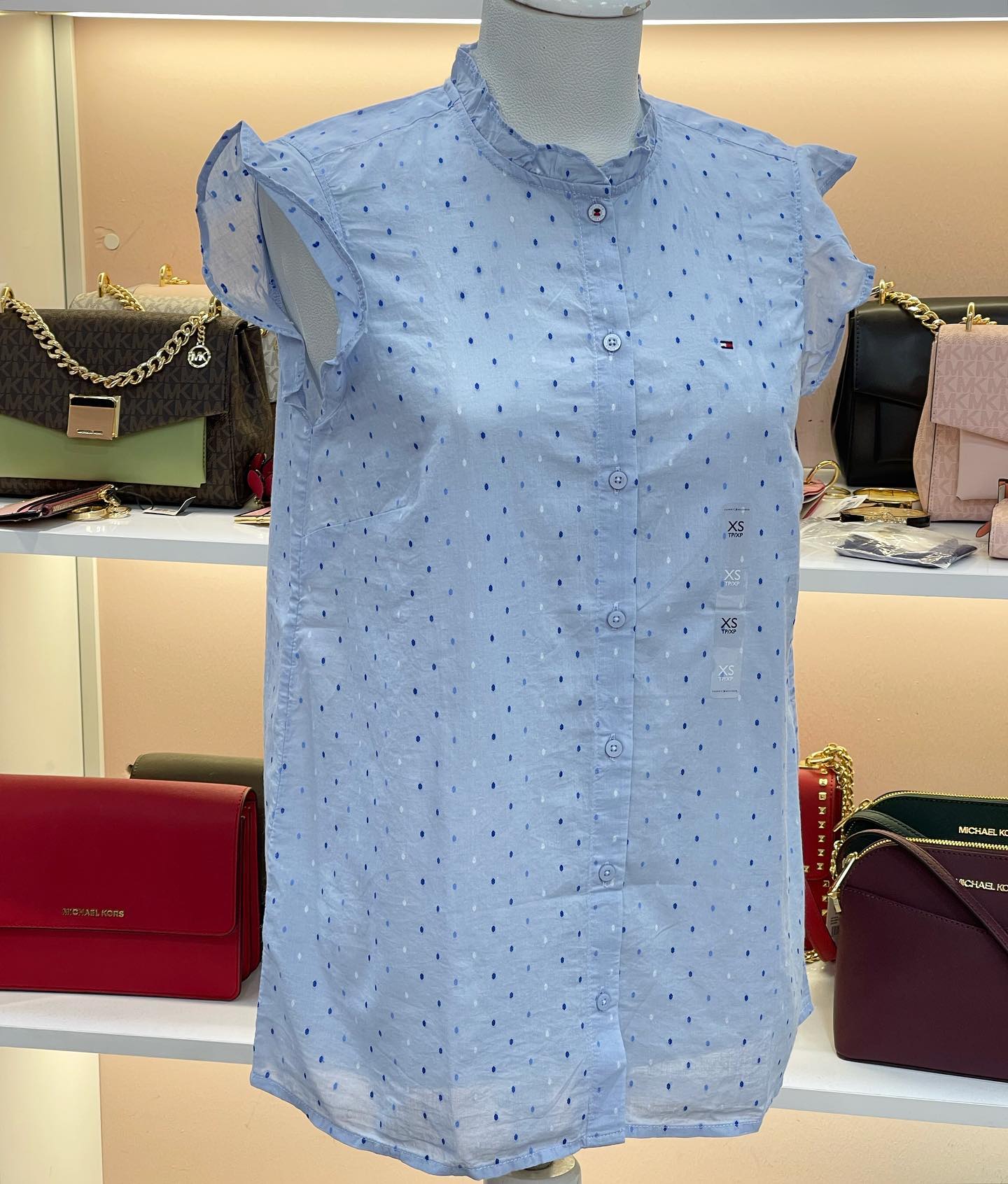 TOMMY HILFIGER Ruffle Sleeve Dot Blouse