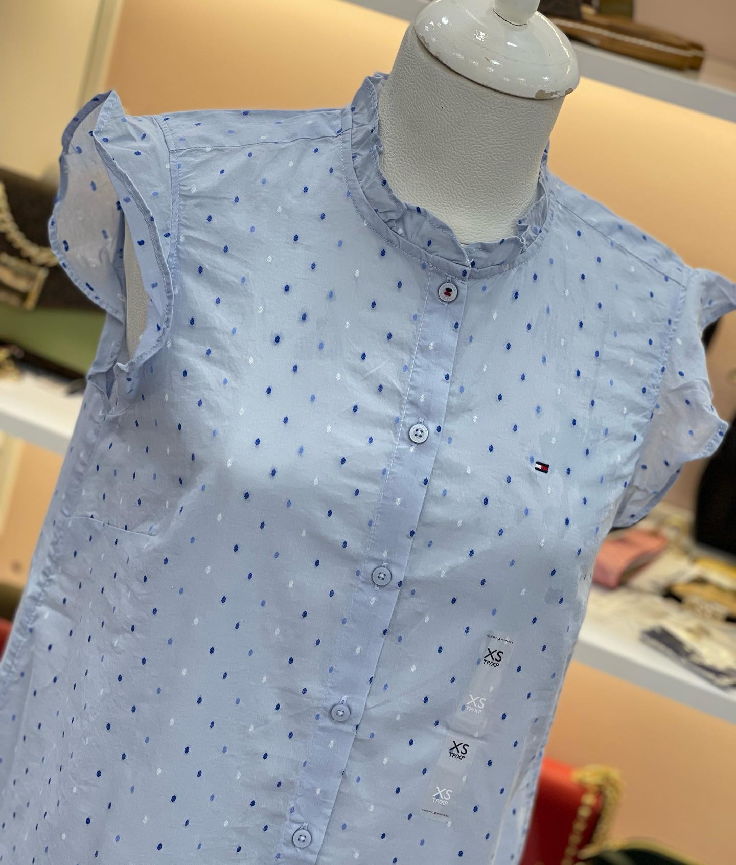 TOMMY HILFIGER Ruffle Sleeve Dot Blouse
