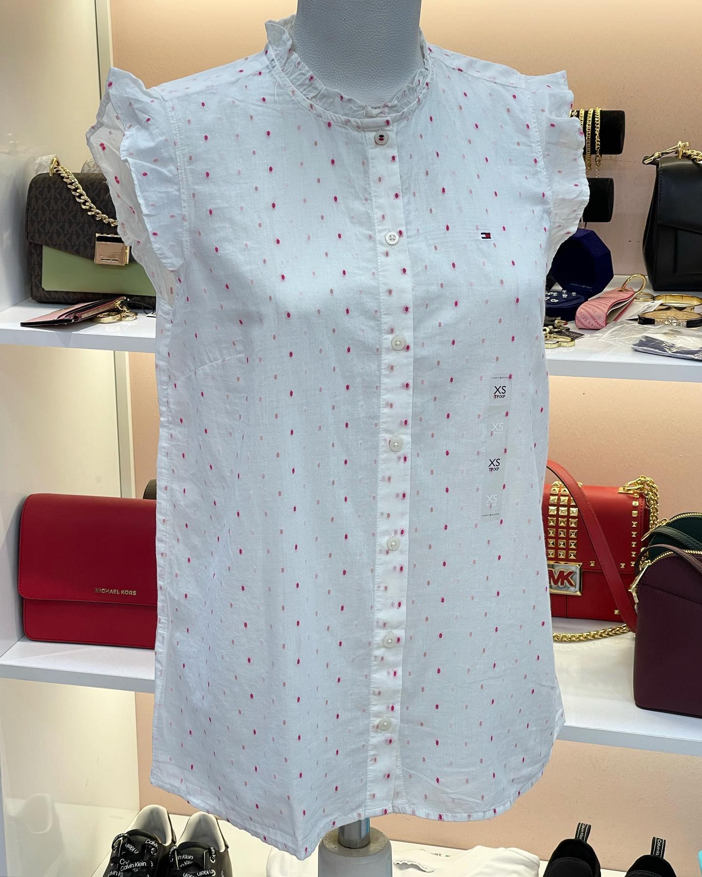 TOMMY HILFIGER Ruffle Sleeve Dot Blouse
