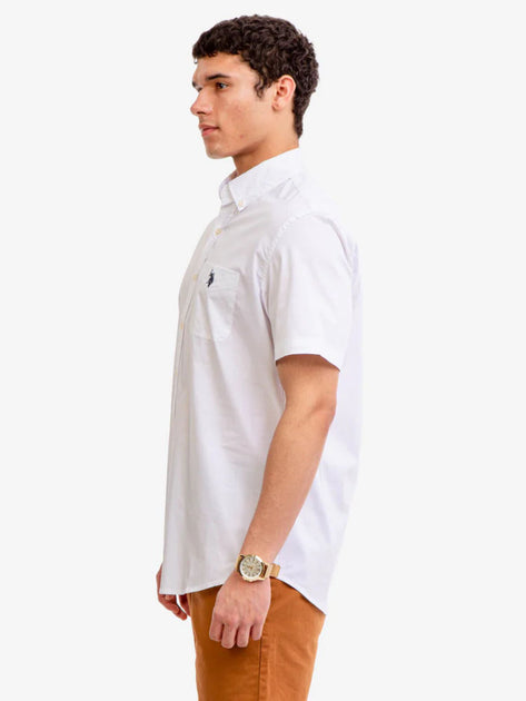 US. POLO ASSN. Men's Short Sleeve Stretch Poplin Button Down Shirt