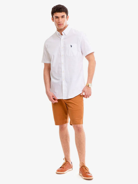 US. POLO ASSN. Men's Short Sleeve Stretch Poplin Button Down Shirt