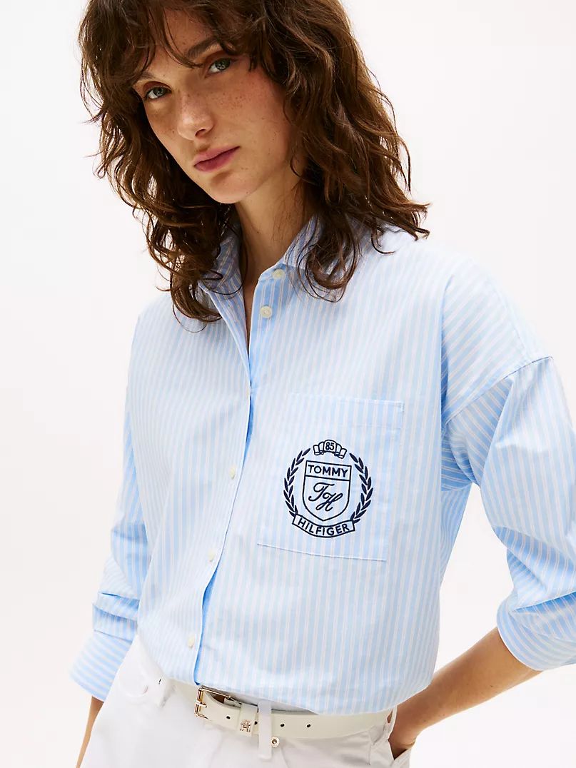 TOMMY HILFIGER Relaxed Fit Crest Logo Stripe Shirt