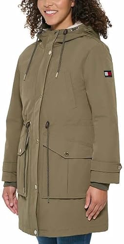 TOMMY HILFIGER Women's Sherpa Lined Hood Parka Jacket (US, Alpha, Medium, Regular, Regular, Juniper