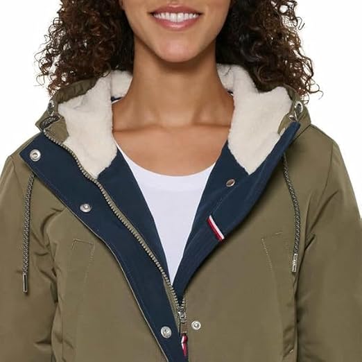 TOMMY HILFIGER Women's Sherpa Lined Hood Parka Jacket (US, Alpha, Medium, Regular, Regular, Juniper
