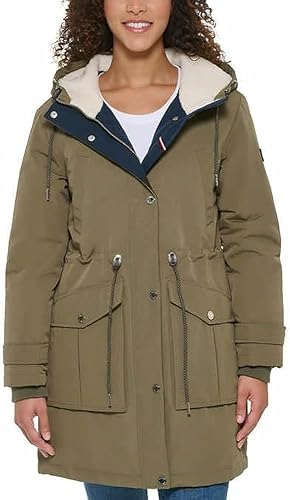 TOMMY HILFIGER Women's Sherpa Lined Hood Parka Jacket (US, Alpha, Medium, Regular, Regular, Juniper