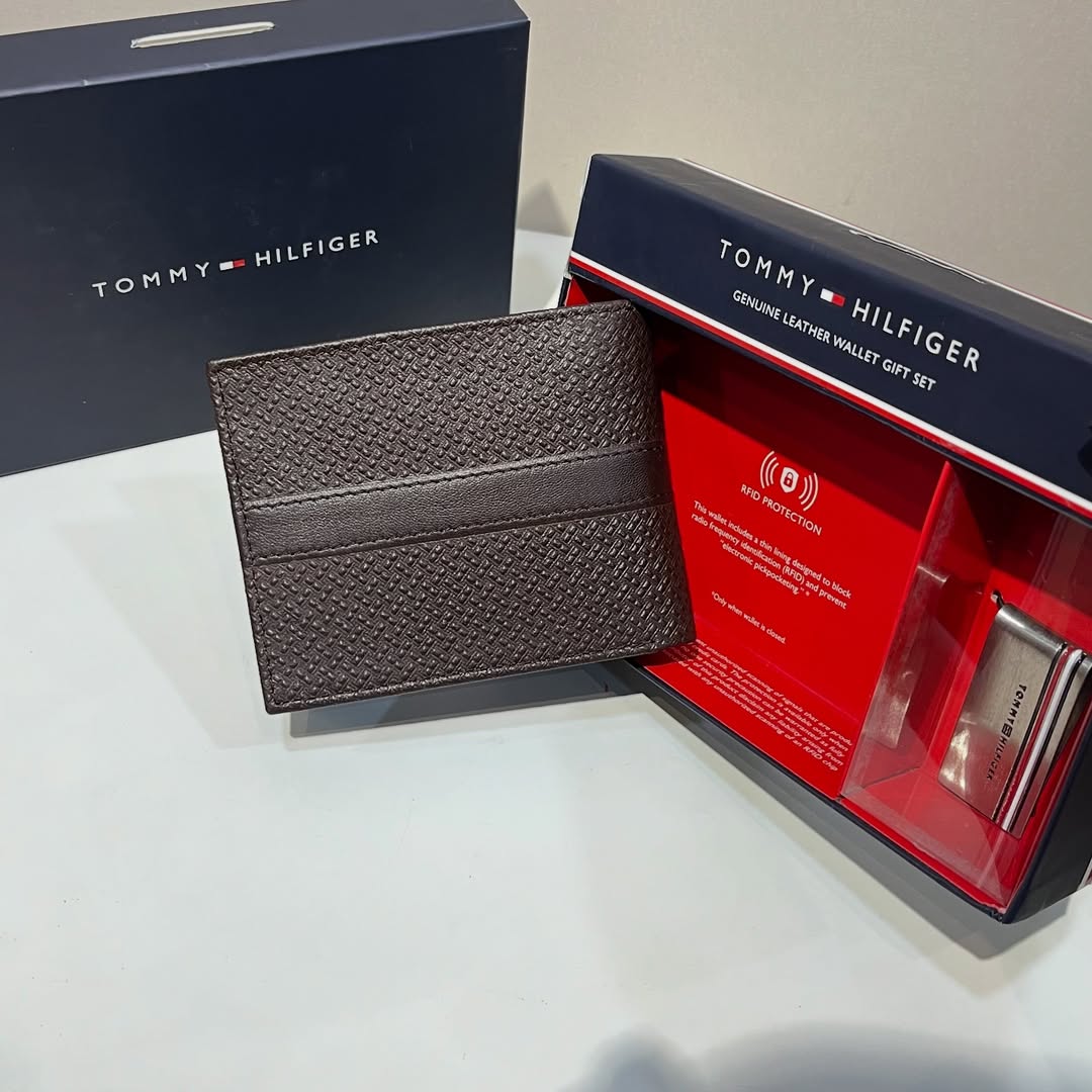 TOMMY HILFIGER Genuine Leather Wallet Gift Set