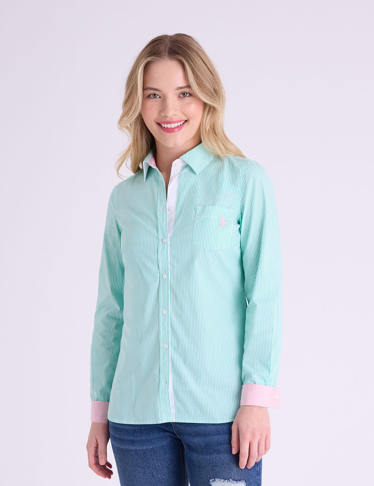 US POPP ASSN STRIPED POPLIN LONG SLEEVE SHIRT - HIPPO US Brands US. POLO ASSN