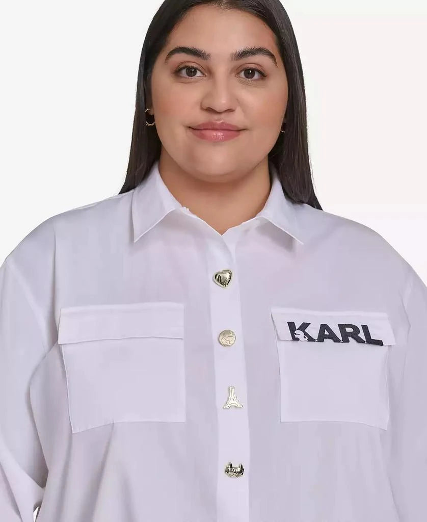 KARL LAGERFELD PARIS Plus Size Cotton Poplin Motif Button-Up Shirt, Exclusively at Macy's