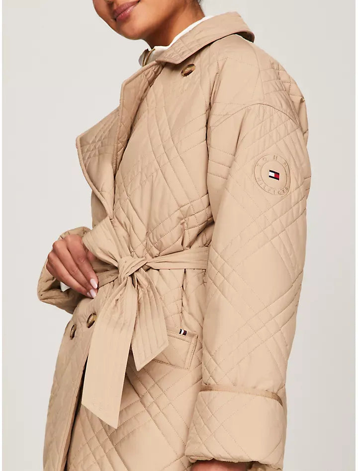 TOMMY HILFIGER  Womens' Tommy Belted Quilted Peacoat