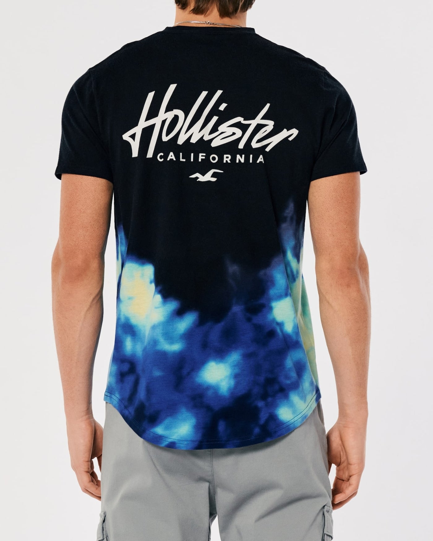 Hollister Chest & Back Logo Acid Wash Ombre Longline T-shirt