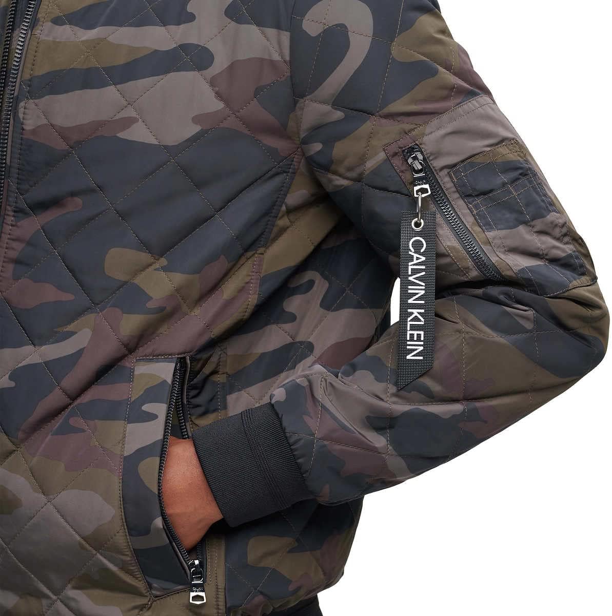 CALVIN KLEIN Men's Army Fatigue Ribbed Collar Quilted Bomber Jacket