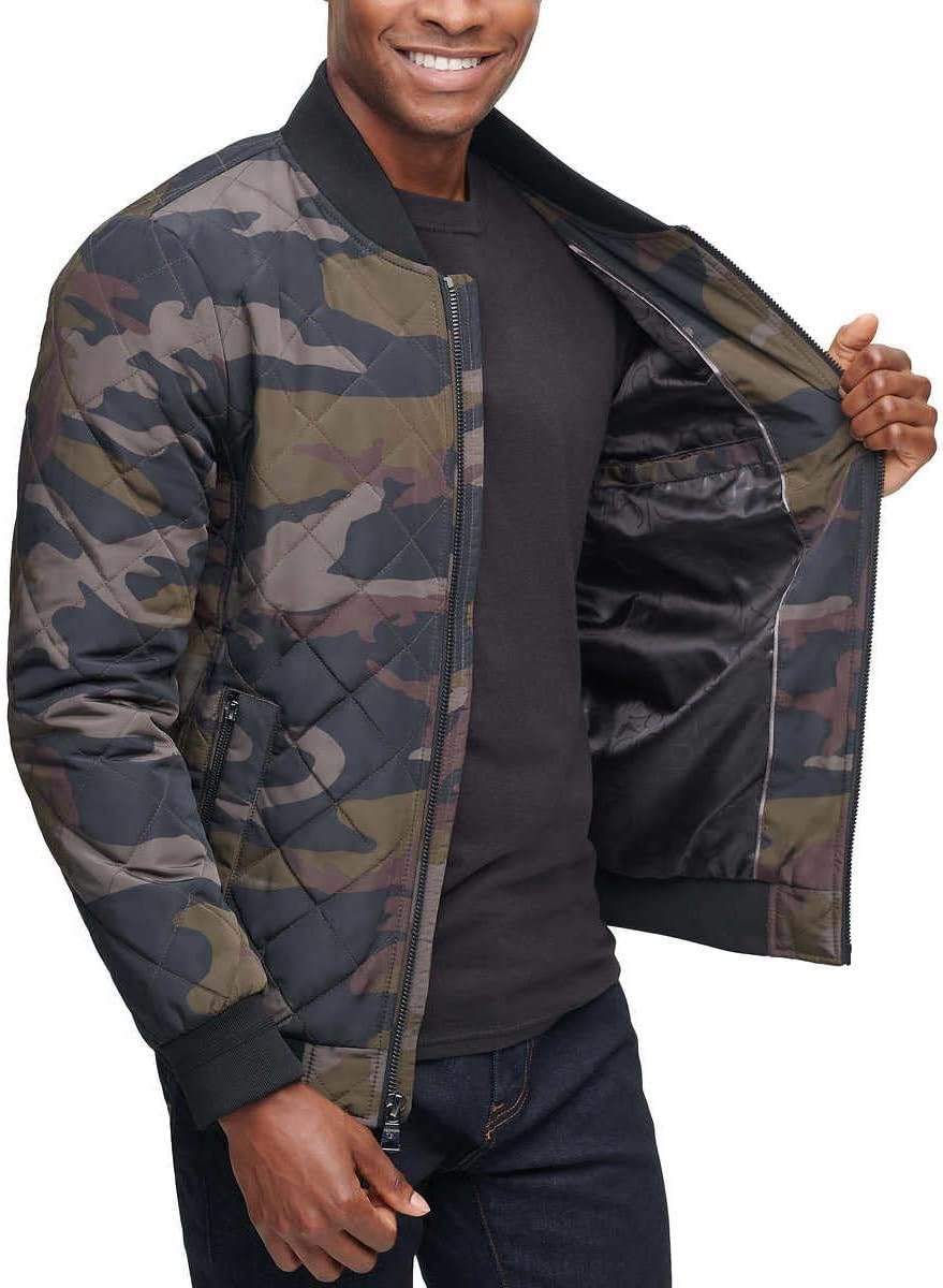 CALVIN KLEIN Men's Army Fatigue Ribbed Collar Quilted Bomber Jacket