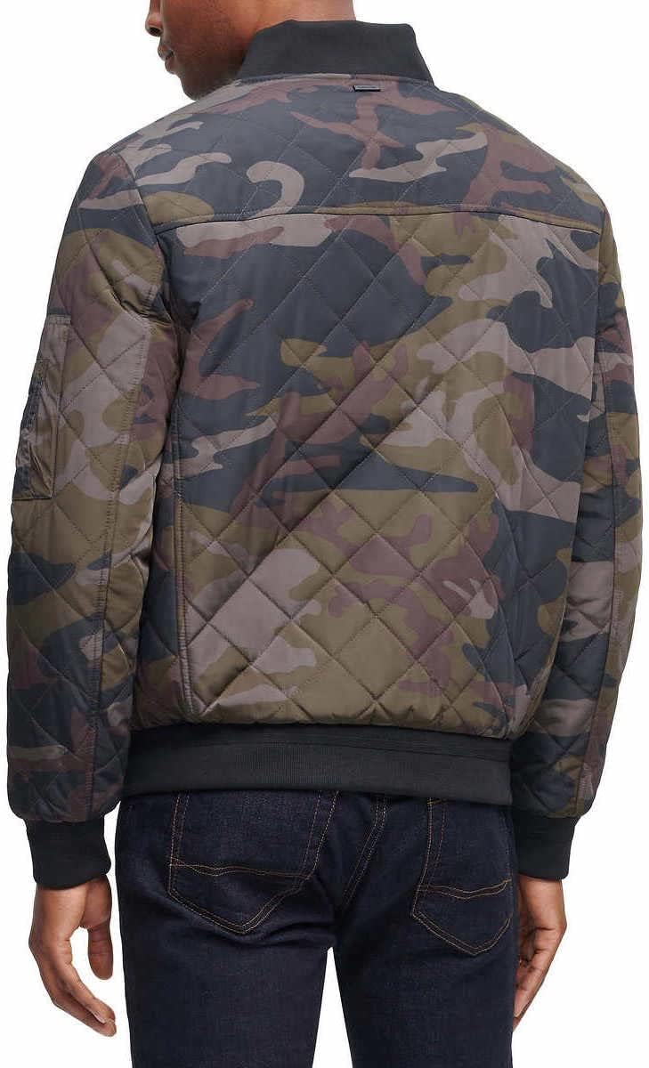 CALVIN KLEIN Men's Army Fatigue Ribbed Collar Quilted Bomber Jacket
