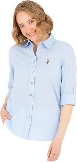 US. POLO ASSN Women's Lilac Linen Blend Long Sleeve Basic Shirt
