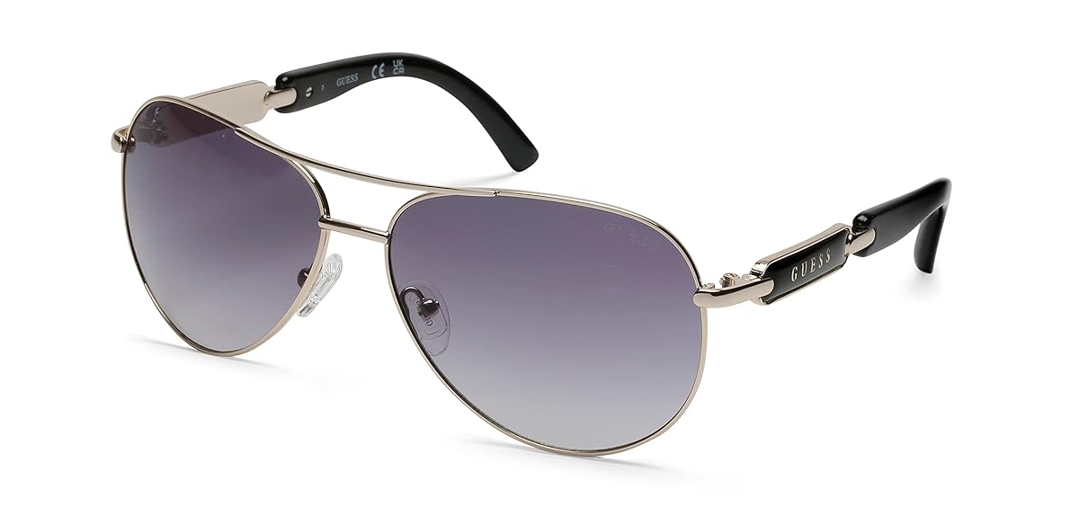 GUESS Factory Women's Metal Sunglasses Pilot, Gold/Gradient Smoke, 60mm