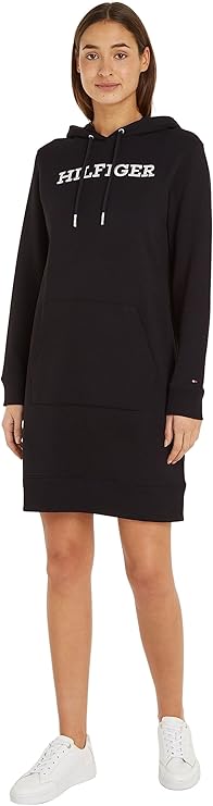 TOMMY HILFIGER Women's Reg Monotype Emb Hoodie Drs Hooded Dresses navy