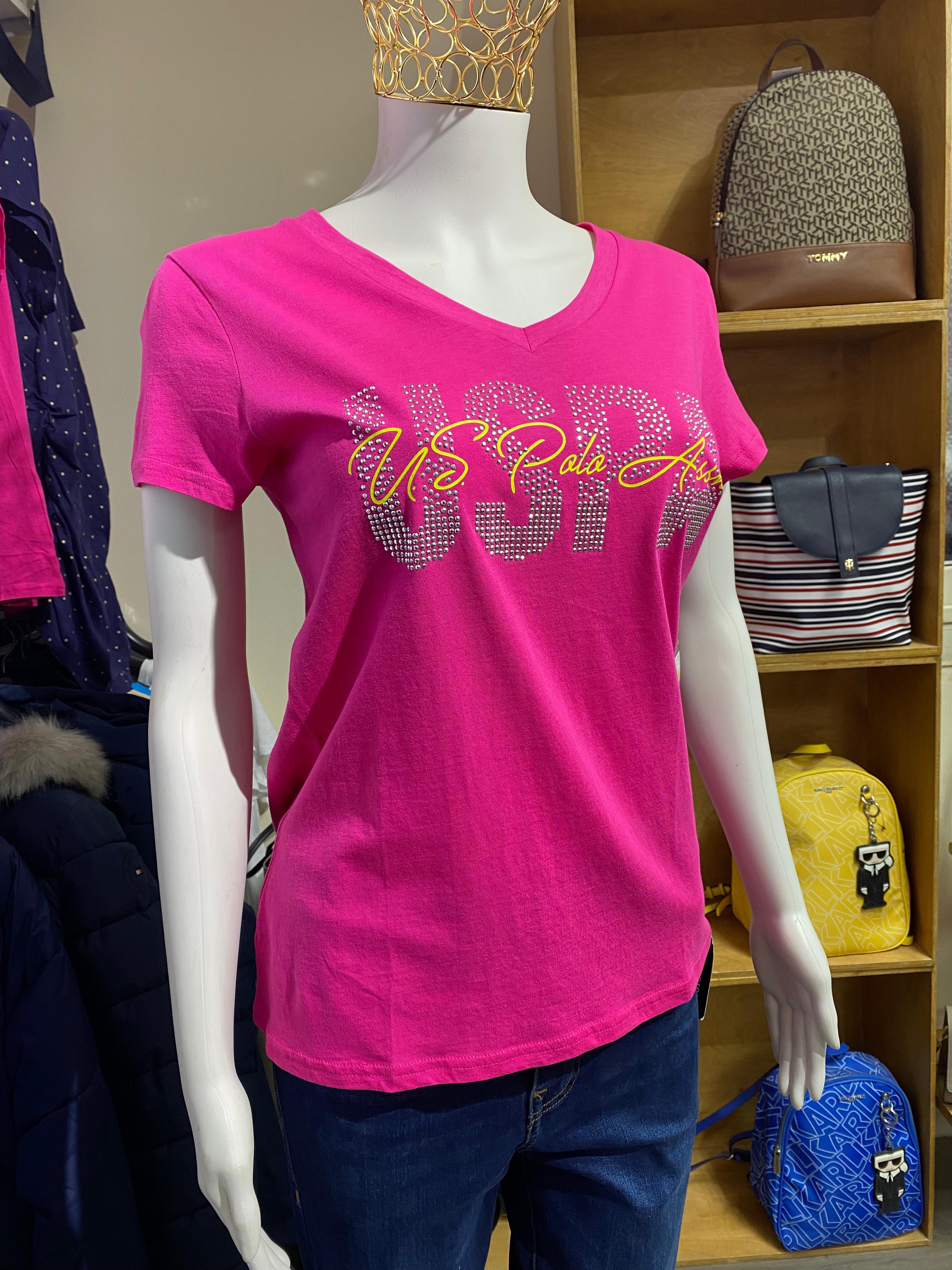US. POLO ASSN. Women’s V-Neck T-Shirt – Hot Pink