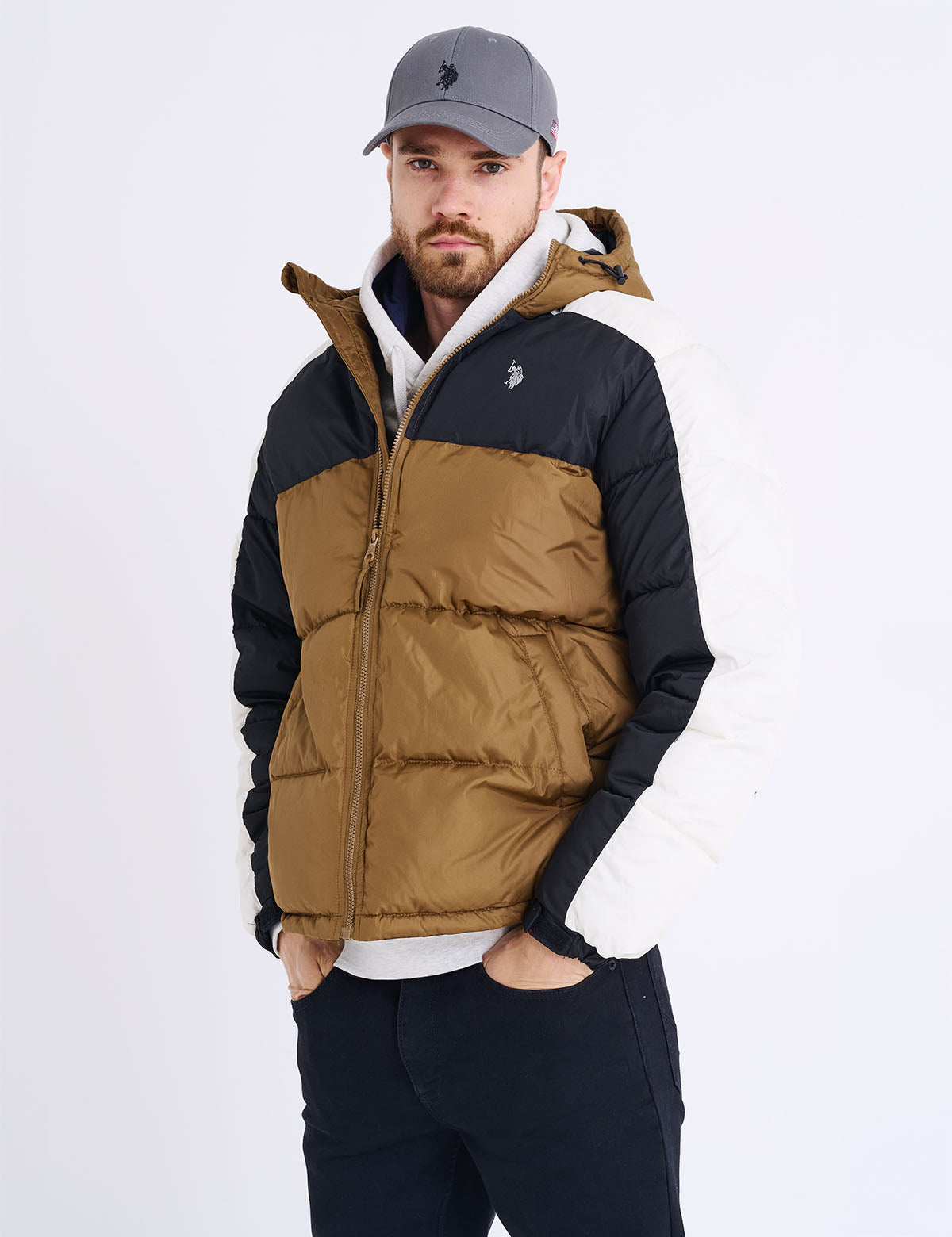 US Polo Assn Tri Color Block Hooded Puffer Jacket - HIPPO US Brands US. POLO ASSN
