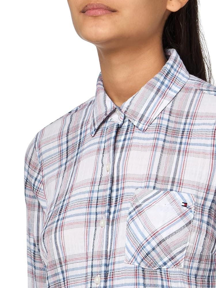 Tommy Hilfiger Women's Plaid Lurex Button Up Shirt