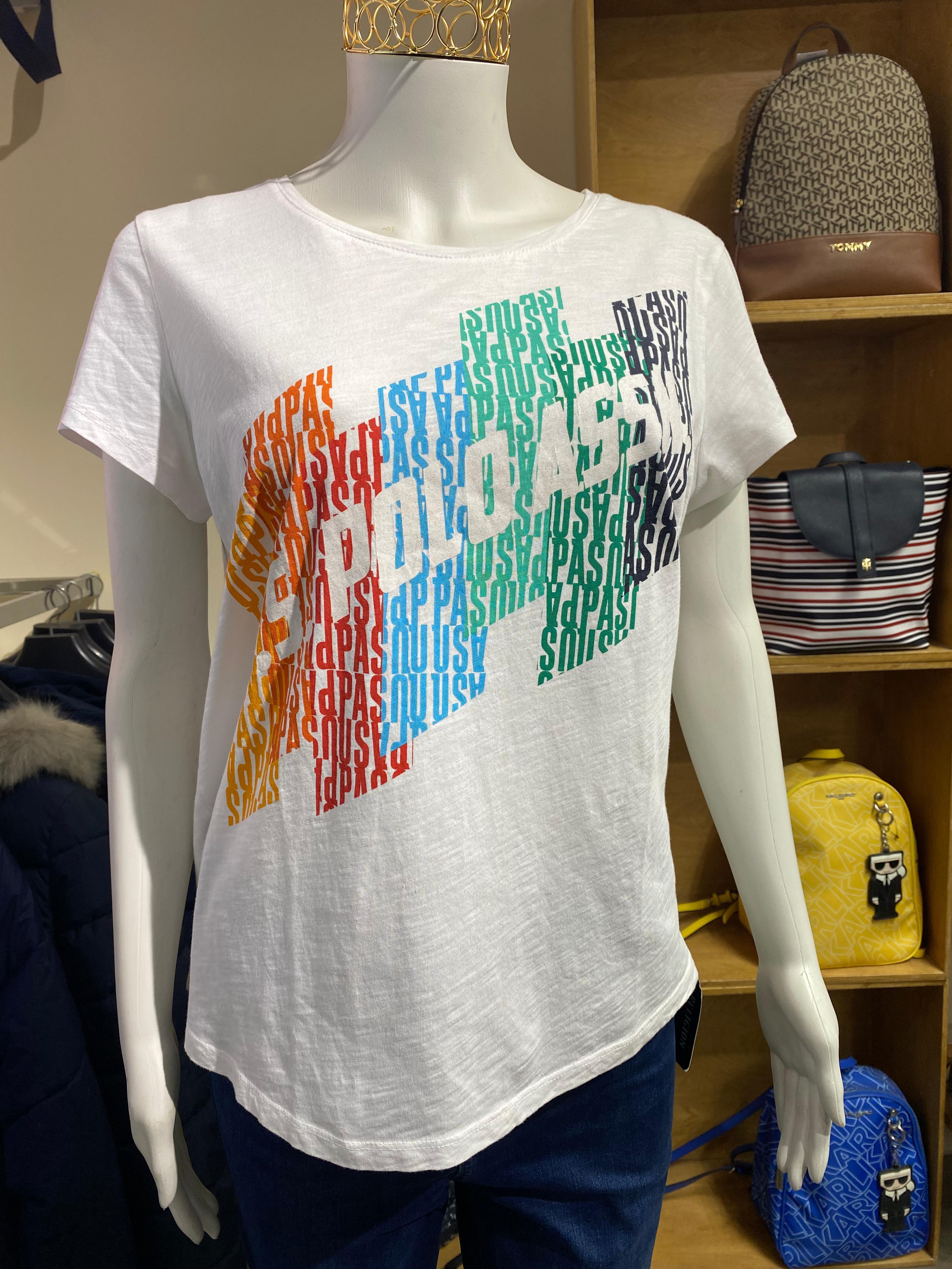 US. POLO ASSN. Women's Multicolor Logo Print T-Shirt – White