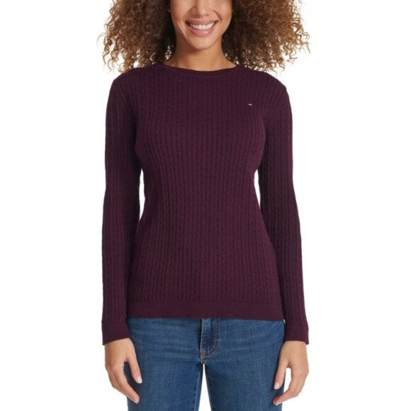 Tommy Hilfiger Women's Premium Cotton Cable Knit Crew Neck Sweater - HIPPO US Brands Tommy Hilfiger