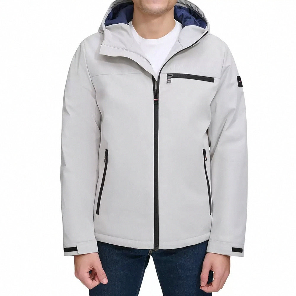 TOMMY HILFIGER Hot Selling Printed Text Windbreaker Jacket - Light Gray