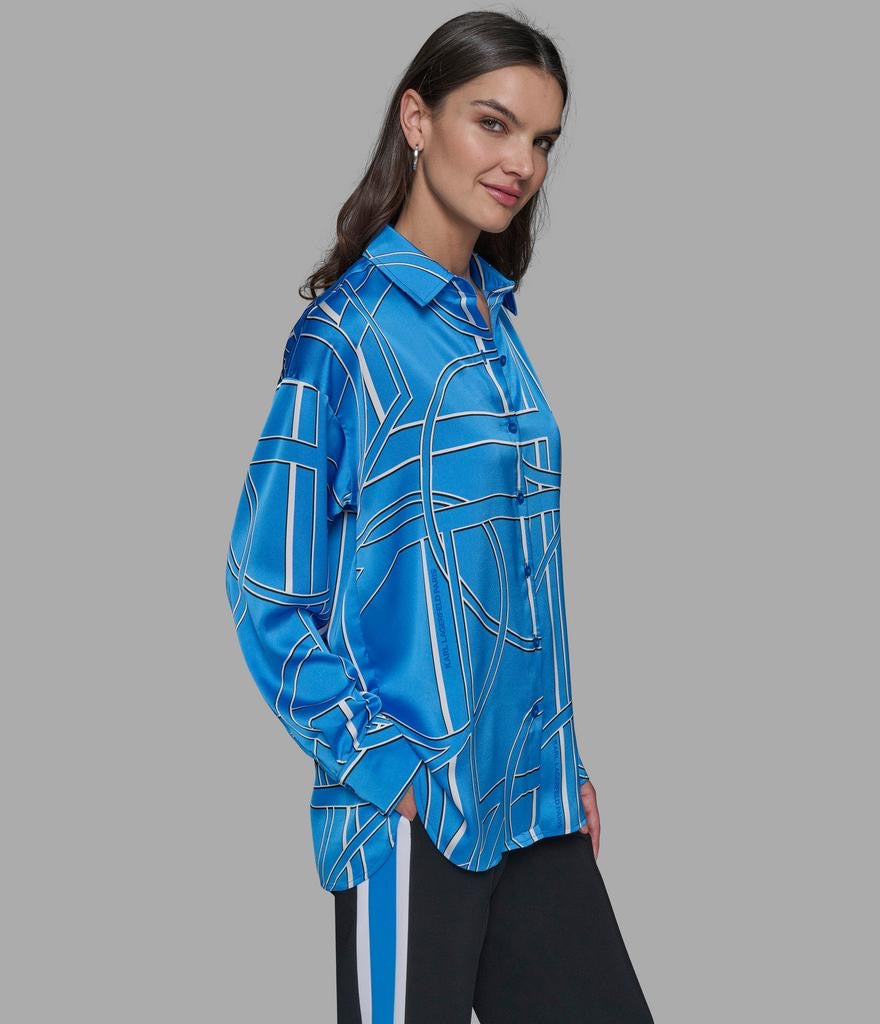 Karl Lagerfeld Paris Oversized Utility Printed Satin Blouse