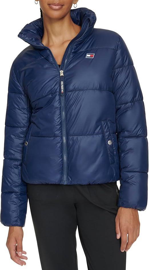 Tommy Hilfiger Women's Full Zip Stand Collar Puffer Coat