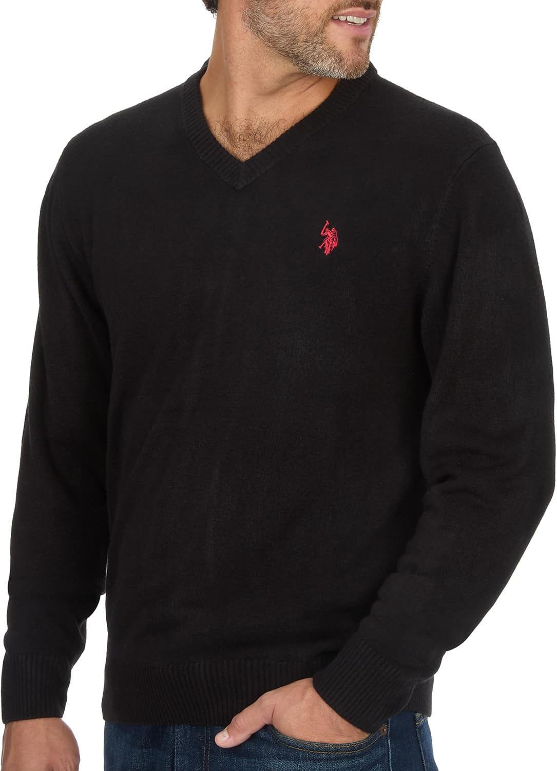 U.S. POLO ASSN. Men's V-Neck Ultrasoft Trim Fit Acrylic Sweater - Casual Lightweight Under or Over Layer