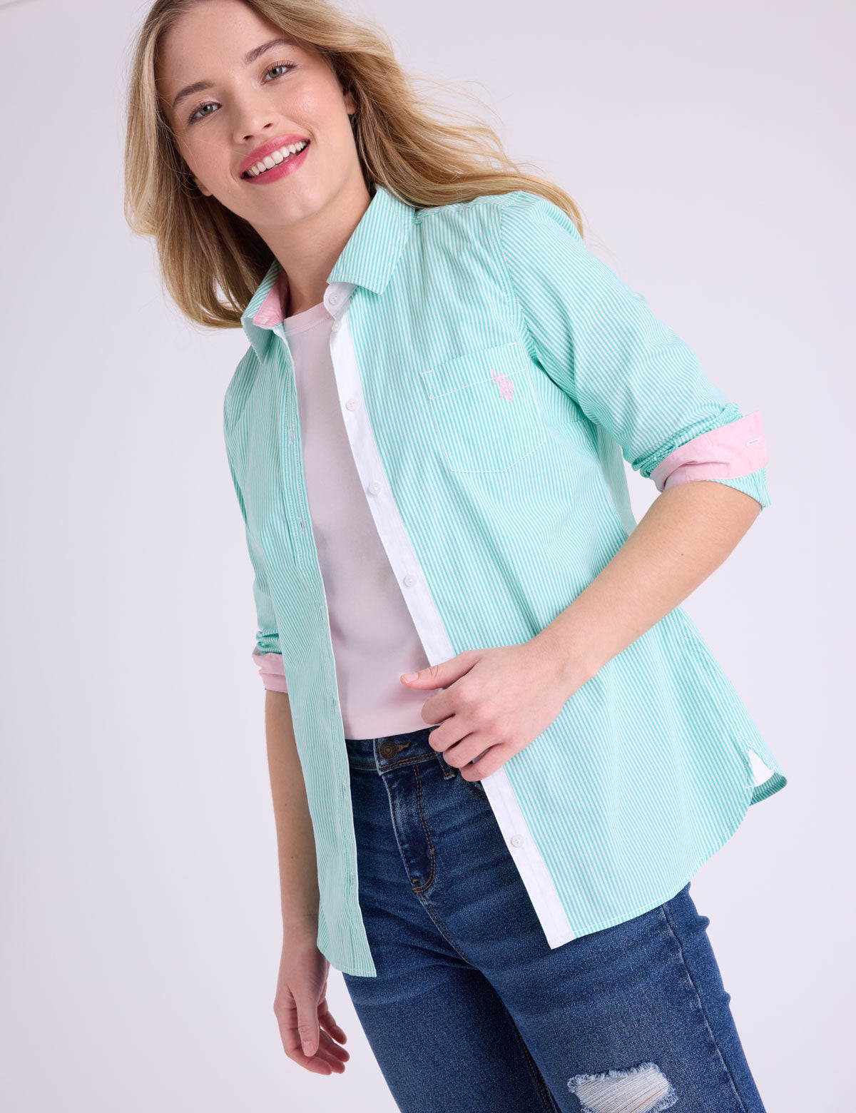 US POPP ASSN STRIPED POPLIN LONG SLEEVE SHIRT - HIPPO US Brands US. POLO ASSN