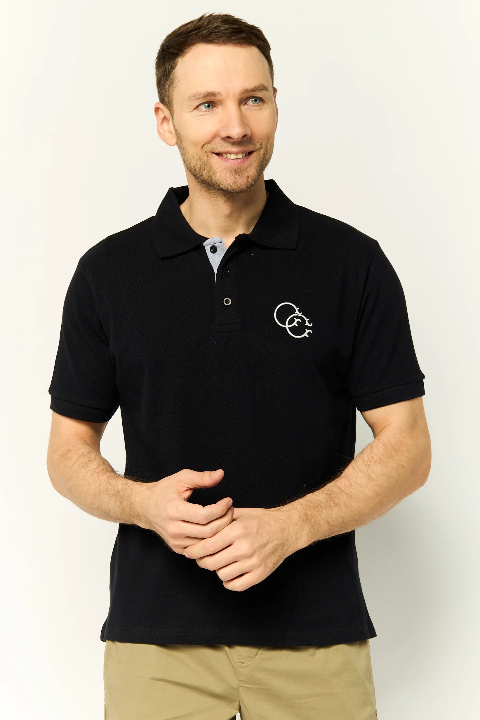 CAVALLI CLASS Men Regular Fit Embroidered Logo Short Sleeves Polo Shirt, Black