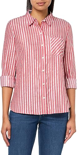 Tommy Hilfiger Women's Collared Long Button Up Shirt with Roll Tab Sleeve