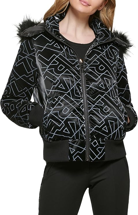 KARL LAGERFELD PARIS Women's Removable Faux Fur Trim Coat