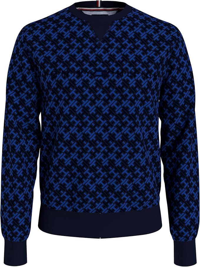 TOMMY HILFIGER Men's Navy Blue Geometric Pattern Sweater