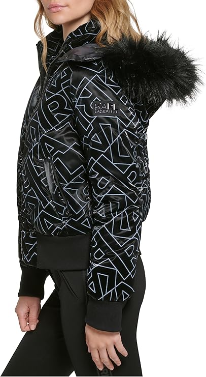 KARL LAGERFELD PARIS Women's Removable Faux Fur Trim Coat