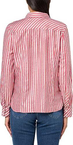 Tommy Hilfiger Women's Collared Long Button Up Shirt with Roll Tab Sleeve